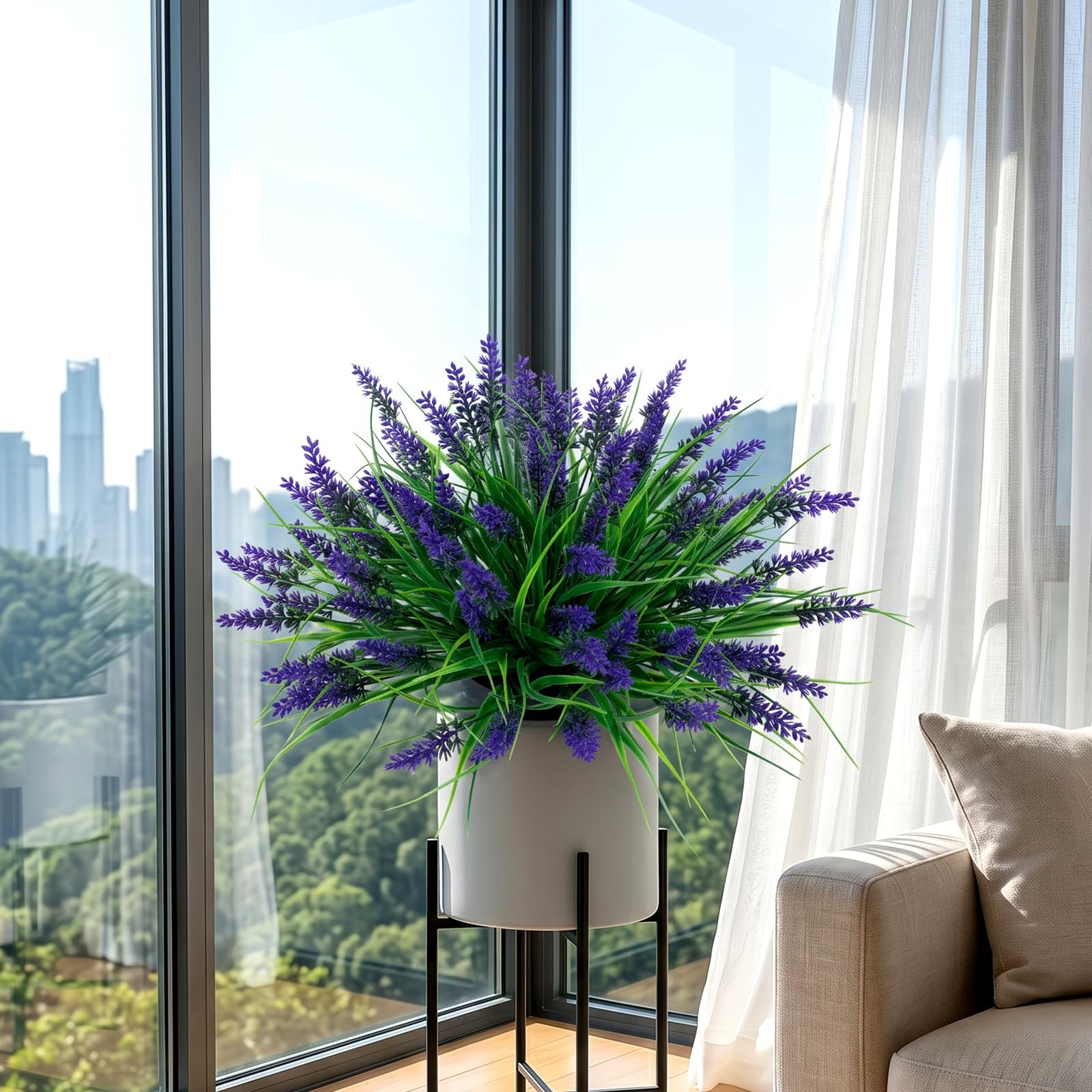 48Pcs Artificial Fake Flowers Monkey Grass for Outdoors, UV Resistant Realist…