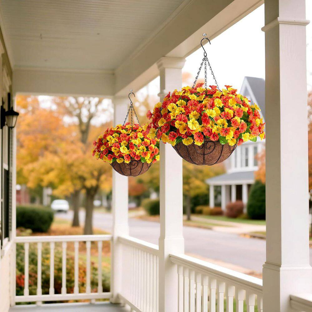 20.5 In. Orange Yellow Outdoor Artificial Silk Petunias Flower with Coconut Lini