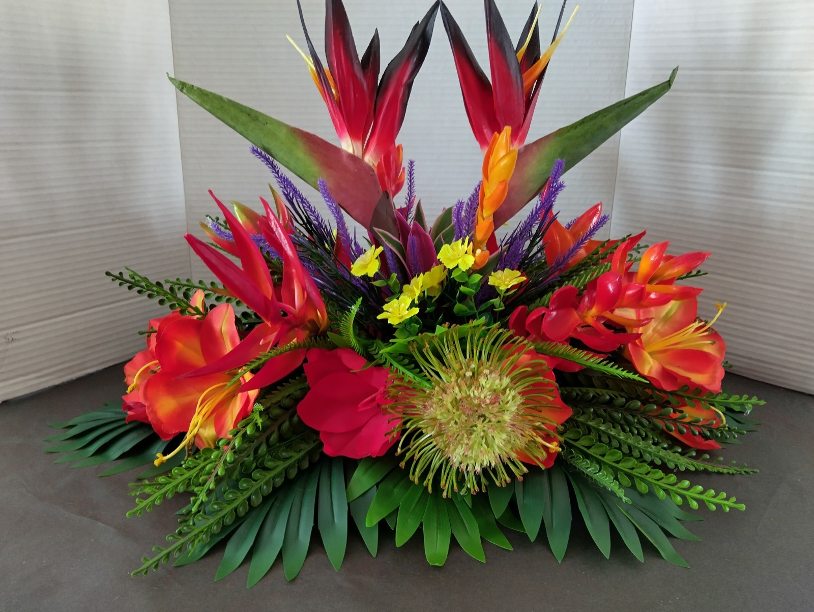 Tropical Table Centerpiece (with purple flowers)