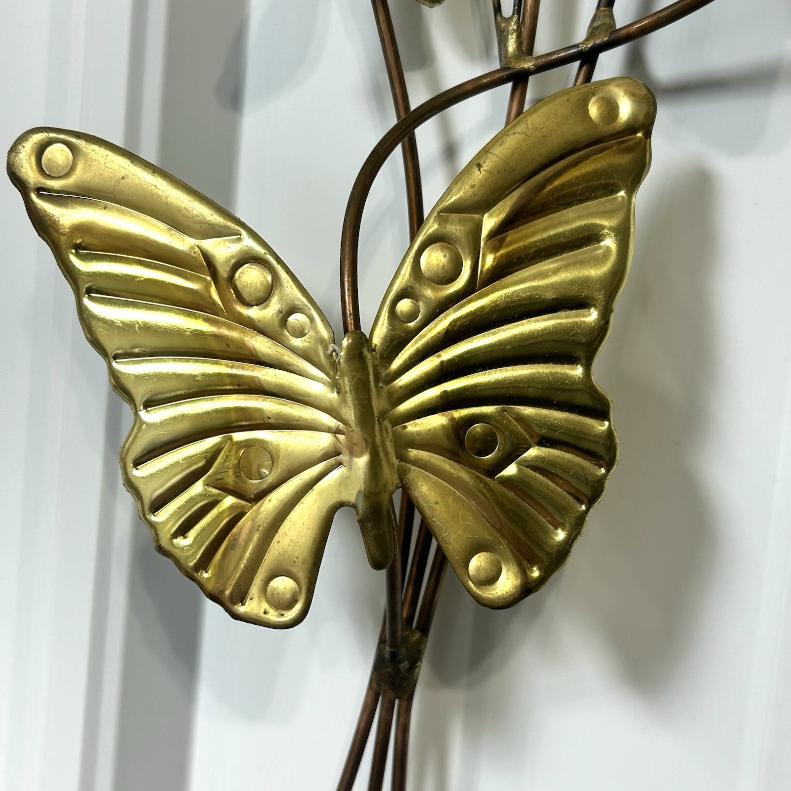 Metal Butterfly Sculptures Wall Hangings Flower Floral Vintage Decor 80s 90s
