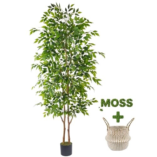 Artificial Tree, 96” Realistic Leaves Large Fake Plant with Basket, 8ft Ficus