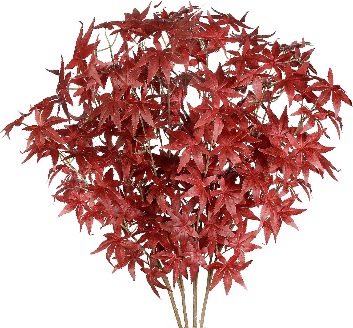 4 Pcs Artificial Maple Leaves Branches – Red Faux Silk Autumn Foliage for Decor