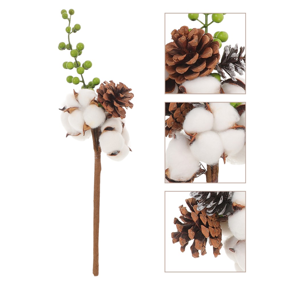 4Pcs Cotton Stem Decor Reusable Golden Faux Flower Stems for Vase Display