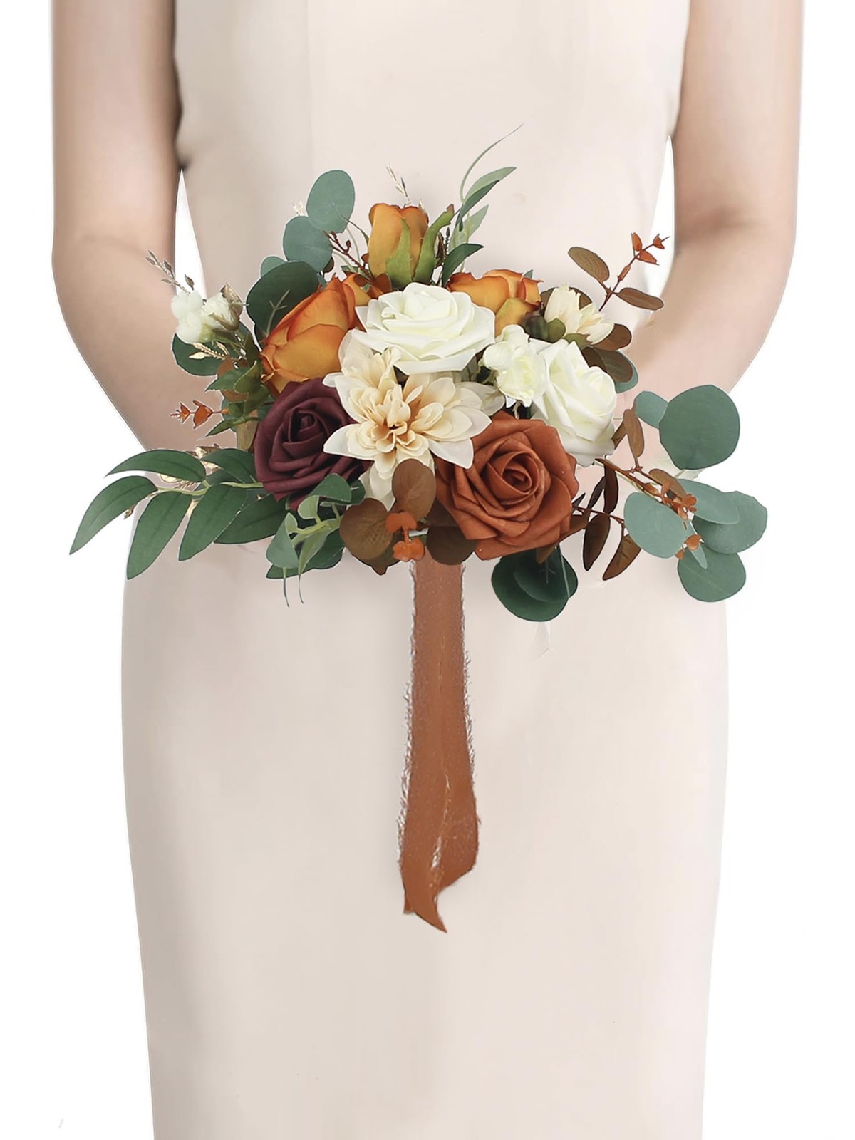 Burnt Orange Fall Wedding Bouquets Bridesmaids Terracotta Silk Flowers