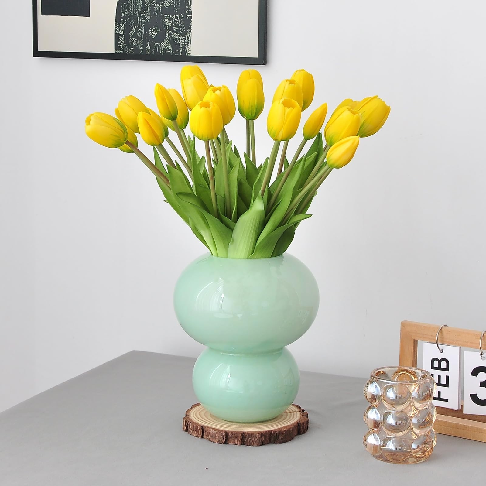 10PCS 16″ Real Touch Artificial Tulip Flowers – Yellow Faux Bouquet for Home, Pa