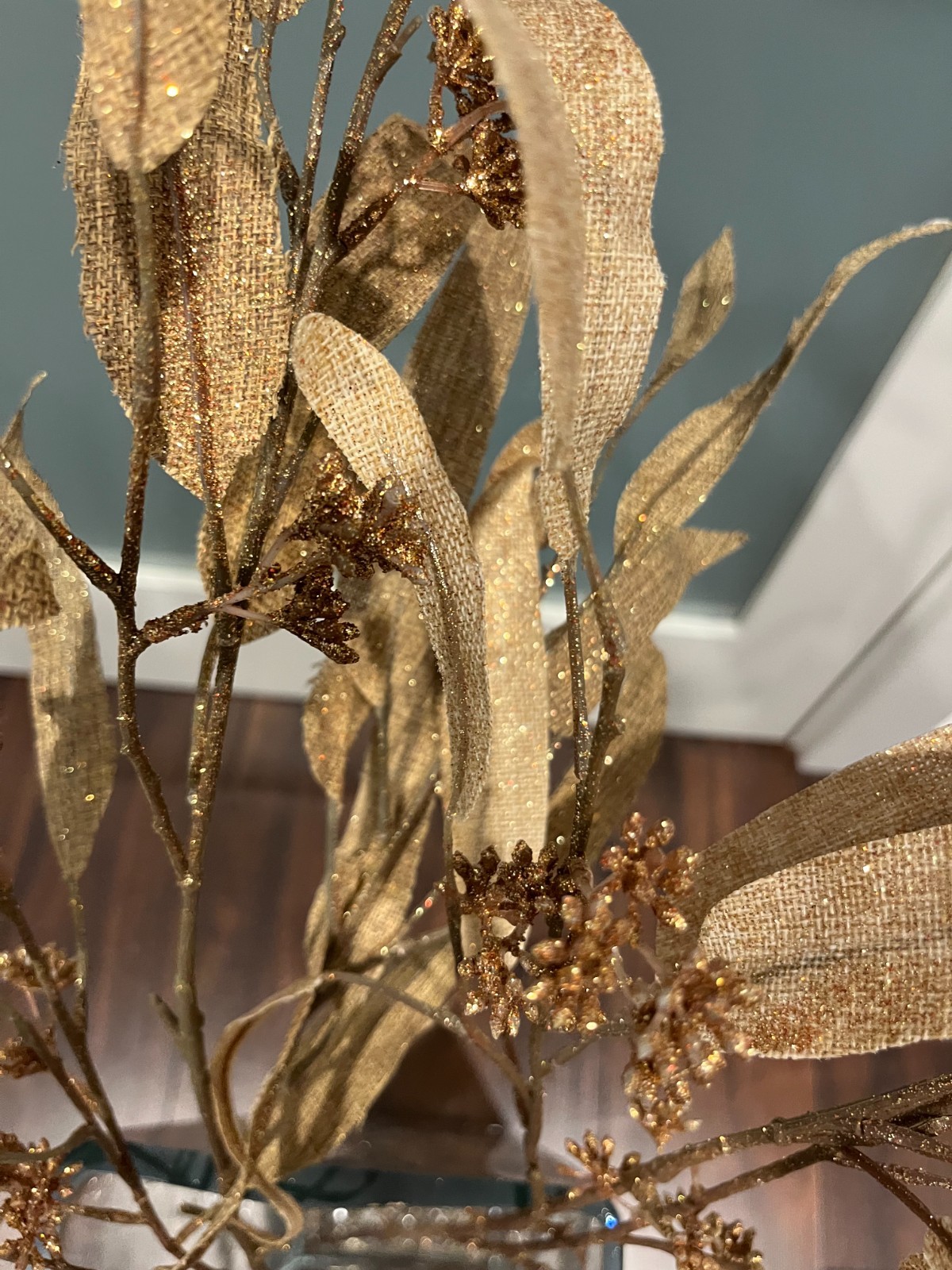 Gold Burlap Eucalyptus Stem – Approximately 40” Faux Flowers Stem