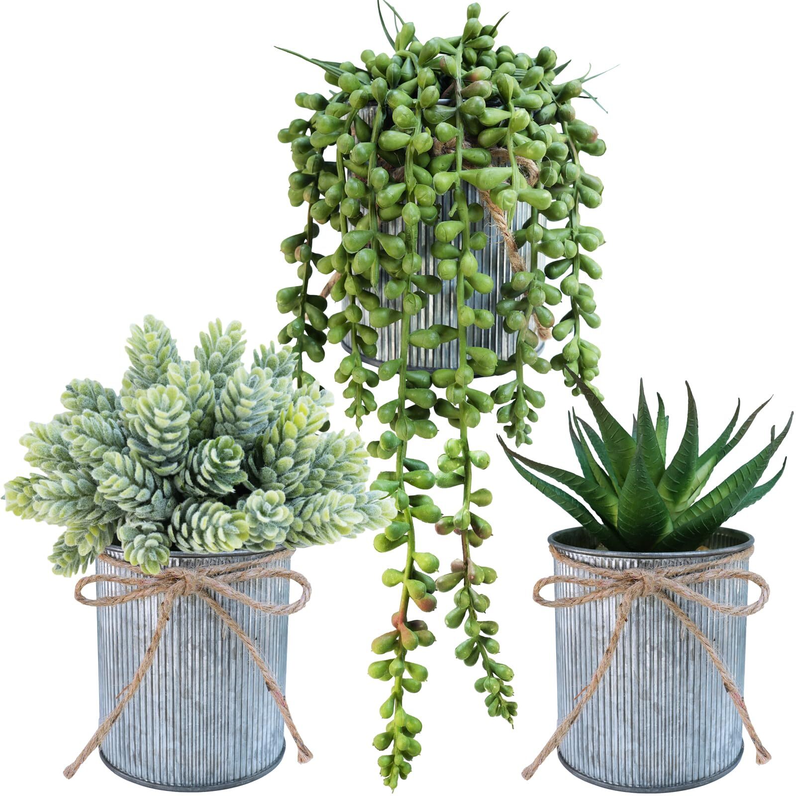 Set Of 3 Small Artificial Succulent Potted Plants Faux Aloe Hops Hanging Succule