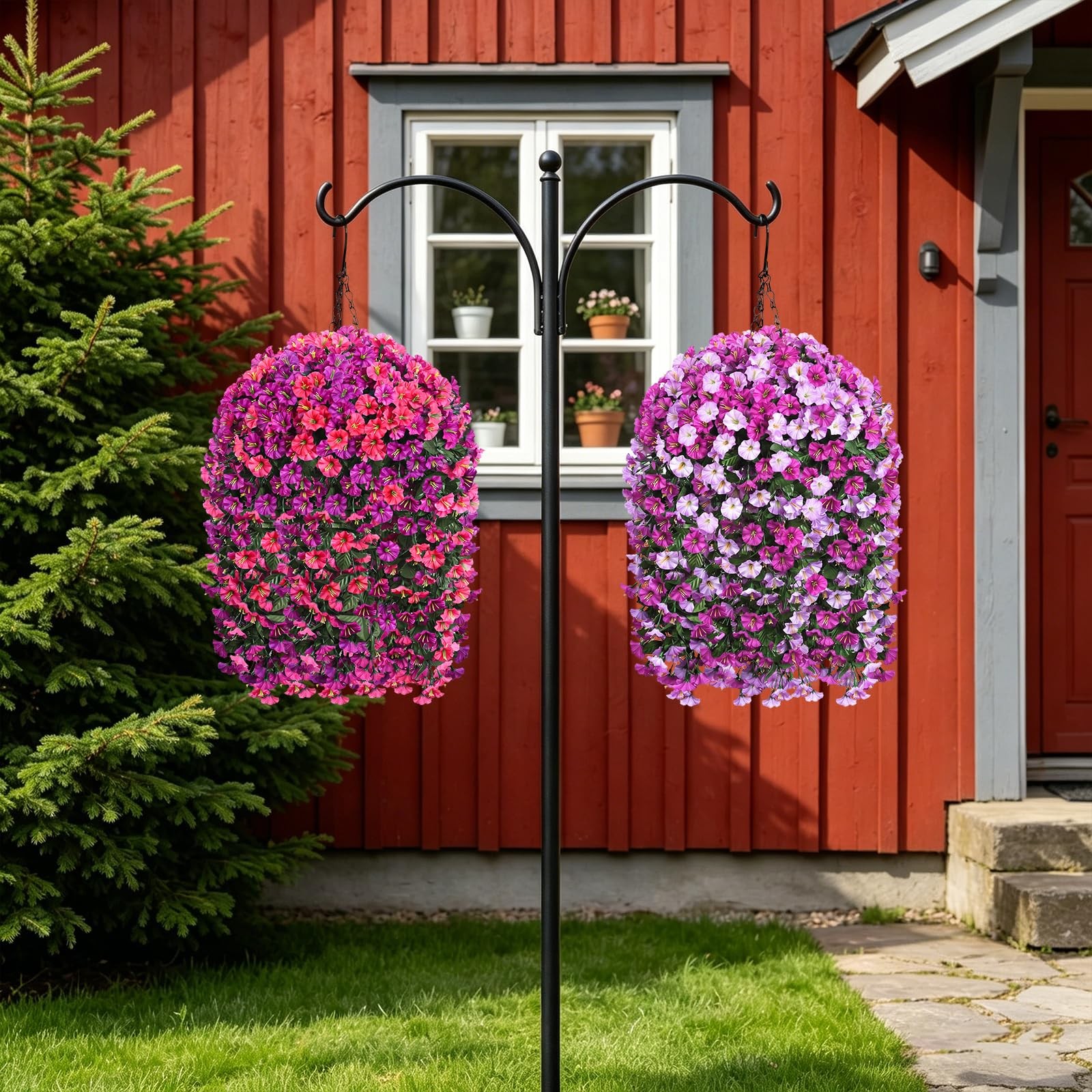 Artificial fake hanging flowers Basket for Outdoor Decor, 4PCS UV Resistant F…