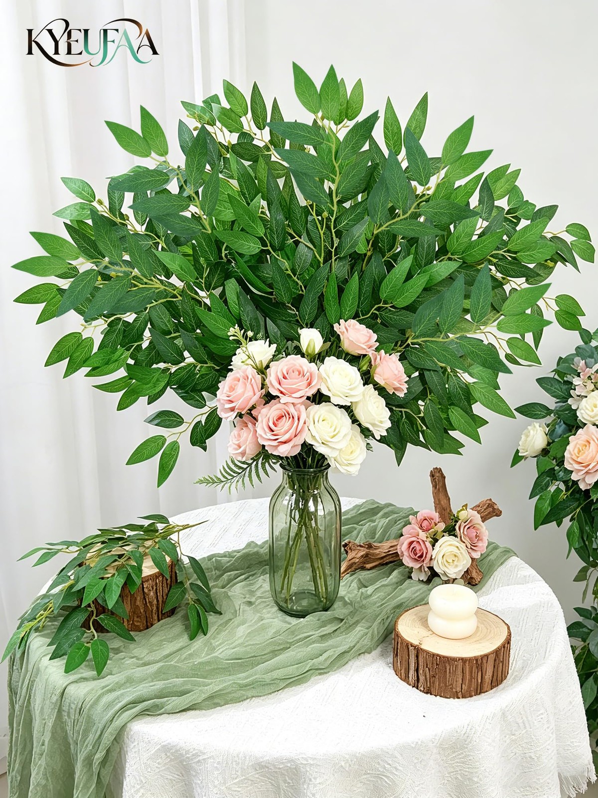 24Pcs Italian Ruscus Greenery Stems Bulk, Artificial Silk Green Leaves Garlan…