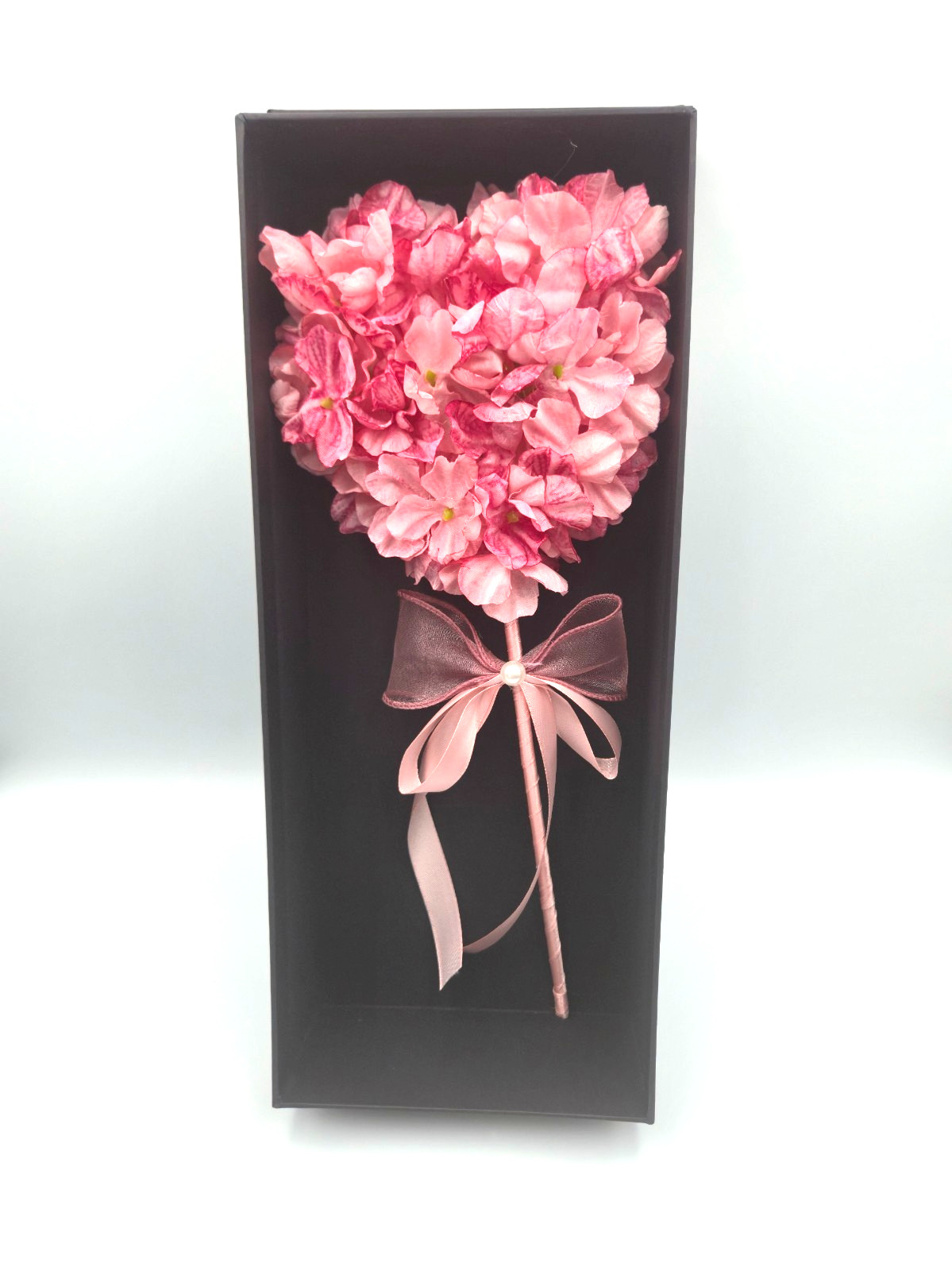 Valentine Artificial Heart Shaped Flower Bouquet Gift, In Gift Box, 12 In, Pink
