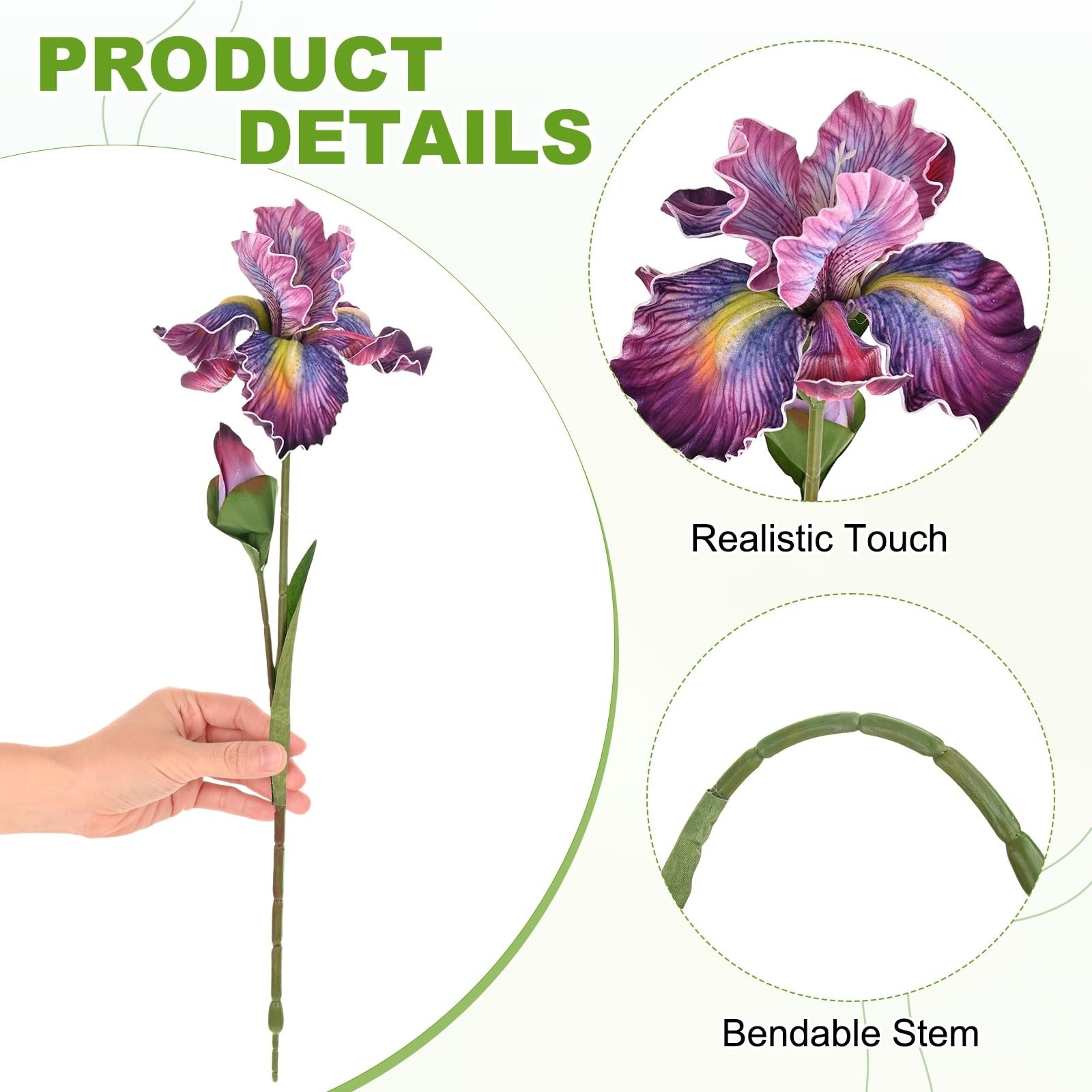 1-Pack Purple Red Artificial Iris Flowers with Flower Bud,17.7 Inch Faux Iris…