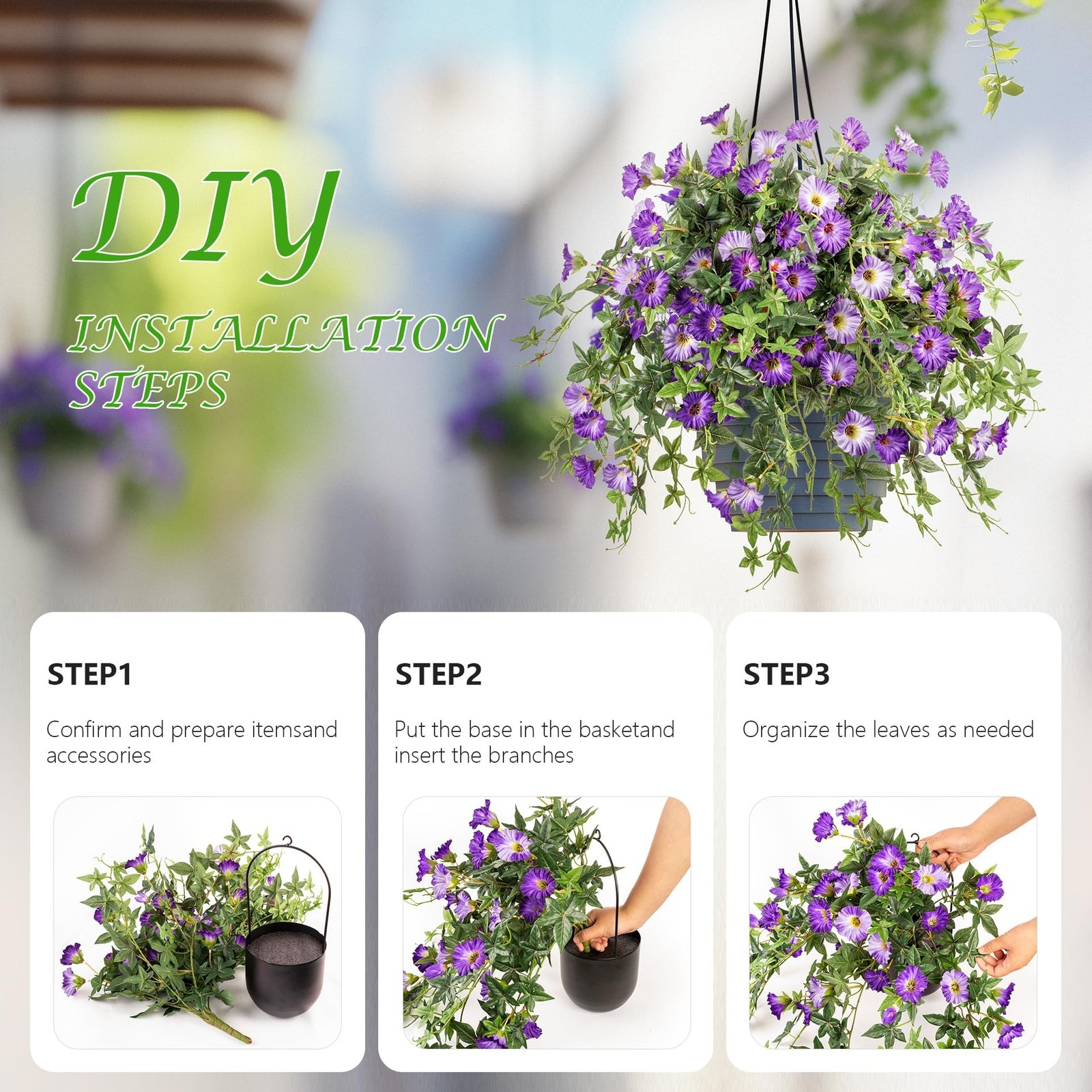 ENALGRE Artificial Petunias 2PCS Purple with Pot UV Resistant Outdoor Decor