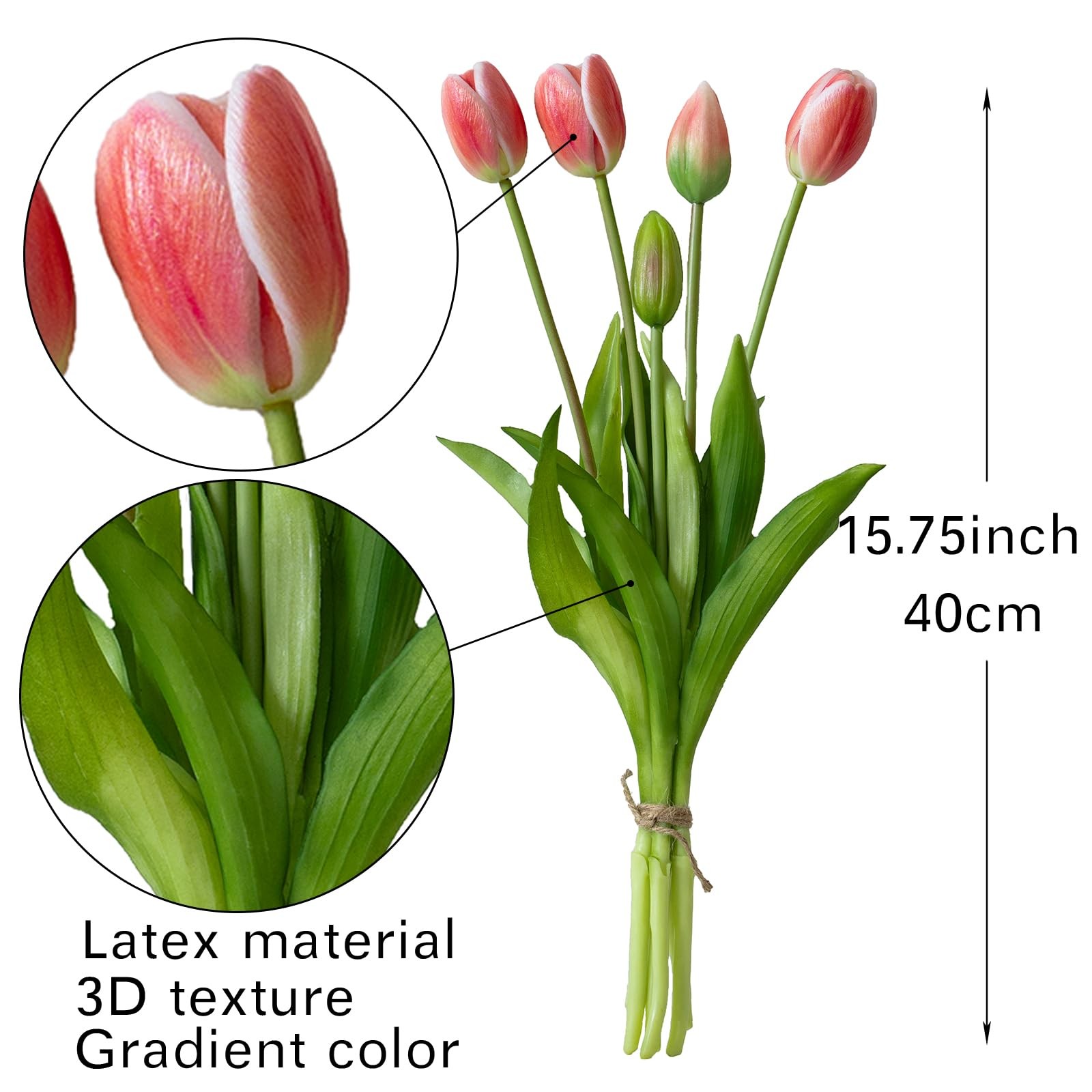 15pcs Artificial Tulips Flowers, Latex Bouquet, Fake Tulips for Office Weddin…