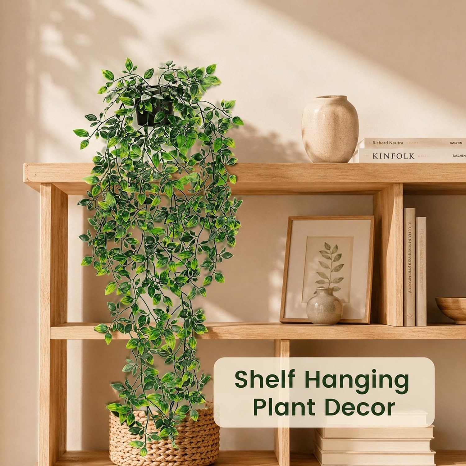 34” Fake Hanging Plant Black Pot for Bathroom Wall Decor | 34” cascading gr…