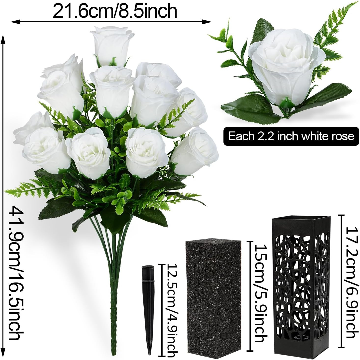 Artificial Cemetery Flowers, Grave Memorial Flowers, Set of 2 Artificial Rose Bo