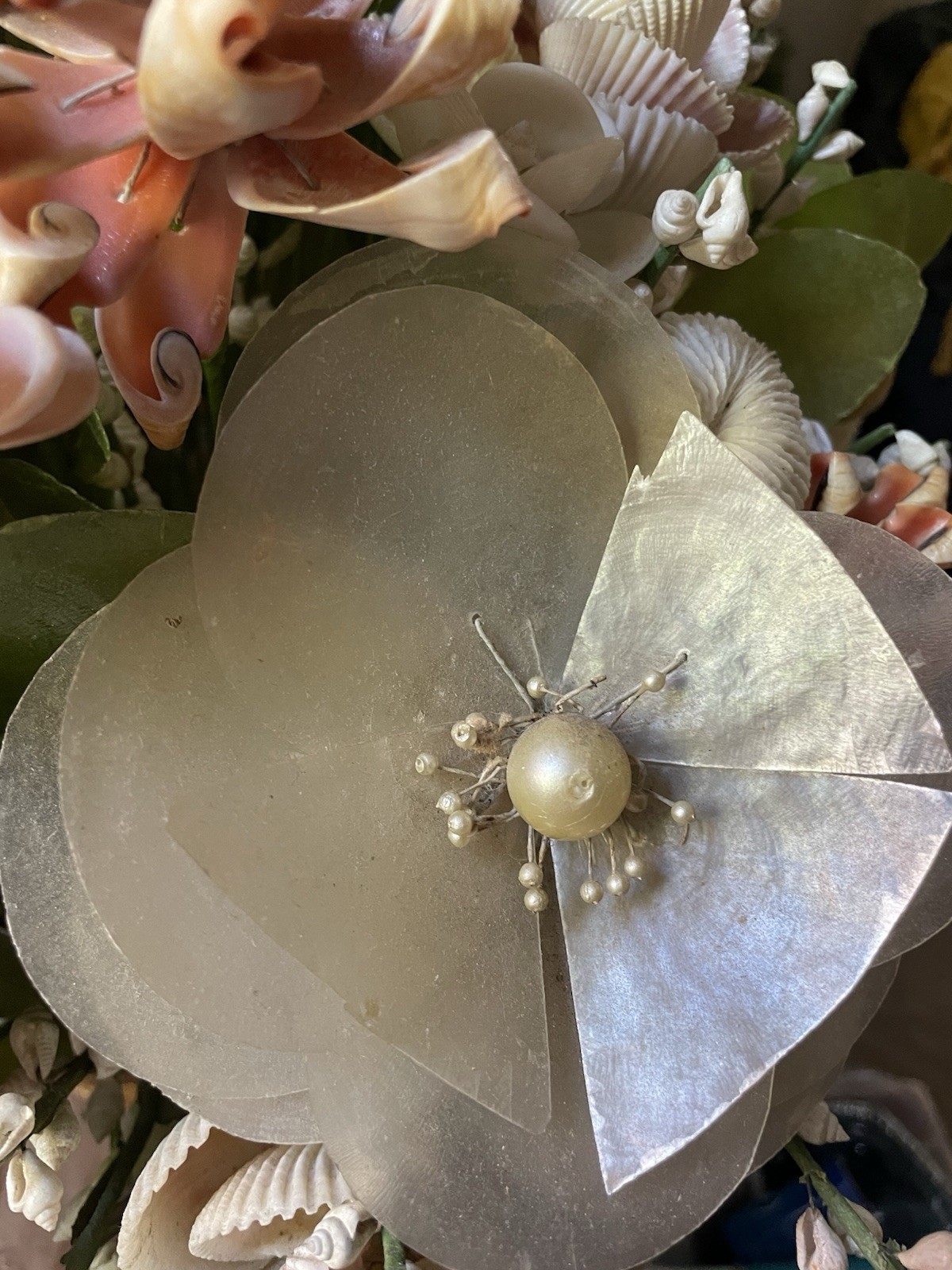 17″ Vintage Floral Centerpiece Seashells Flower Bouquet Arrangement capiz coral