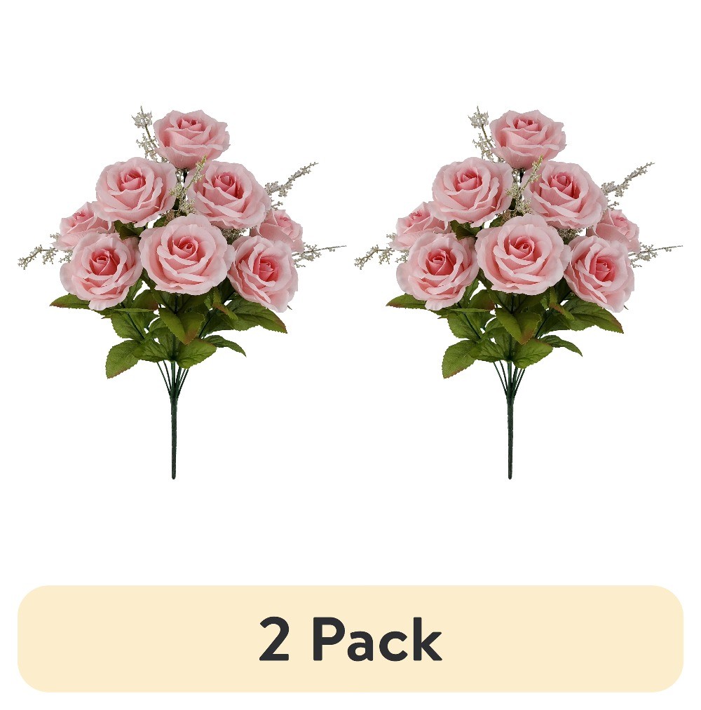 Indoor Artificial Flower Rose Bush, Pink Color, Assembled Height 17.5″