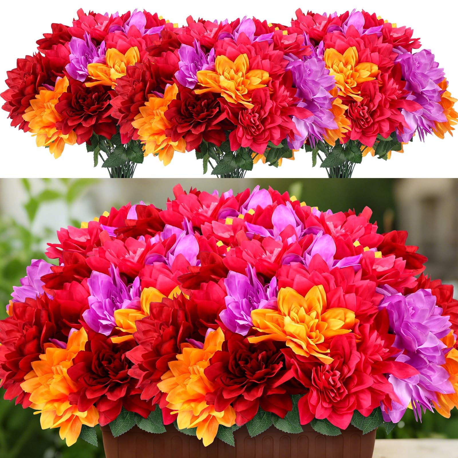 6pcs Spring Flora Dahlia Artificial Flowers for Outside 42 Heads Silk Dahlias…