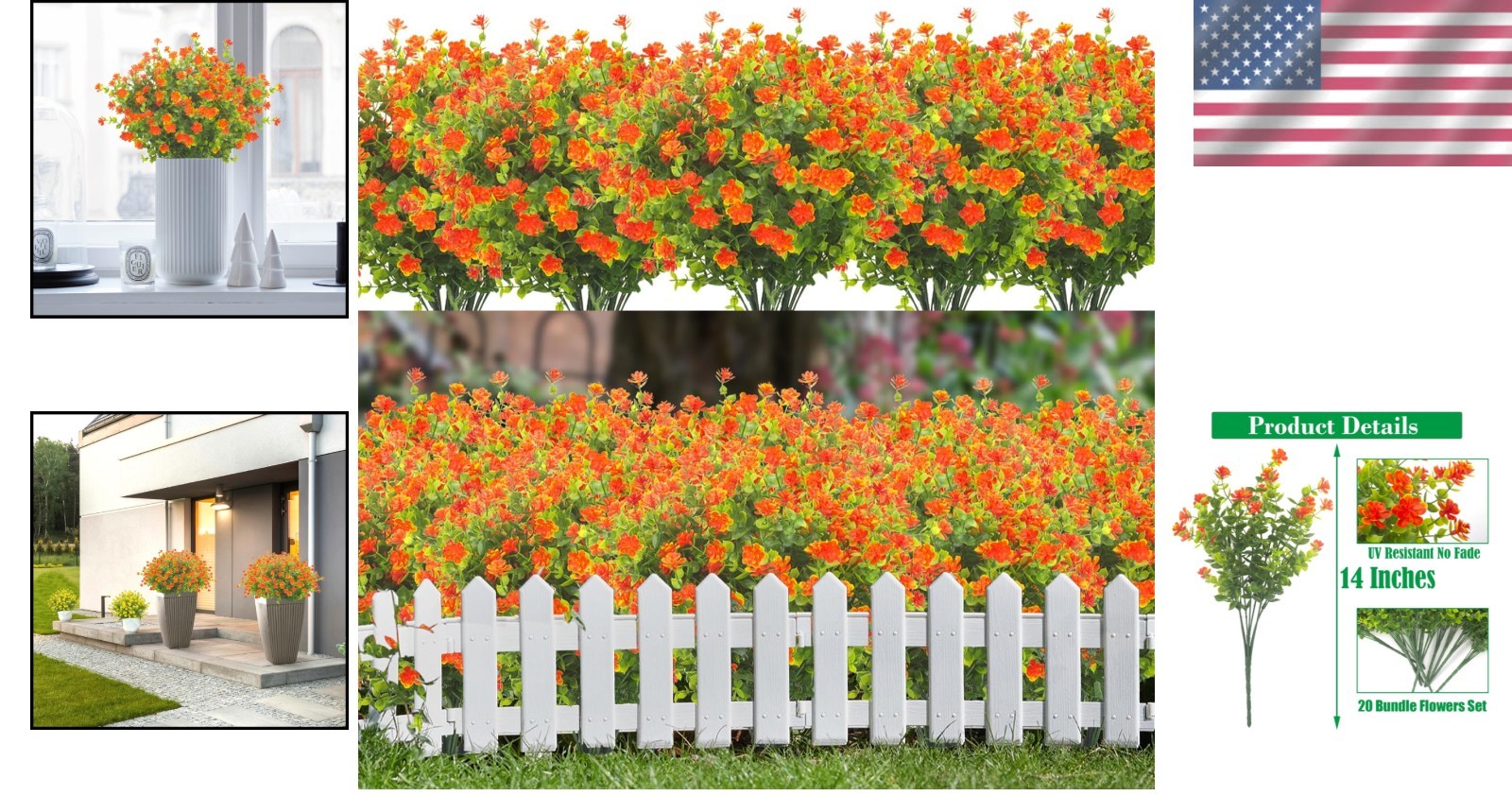 UV Resistant Orange Fake Flowers 20 Bundle