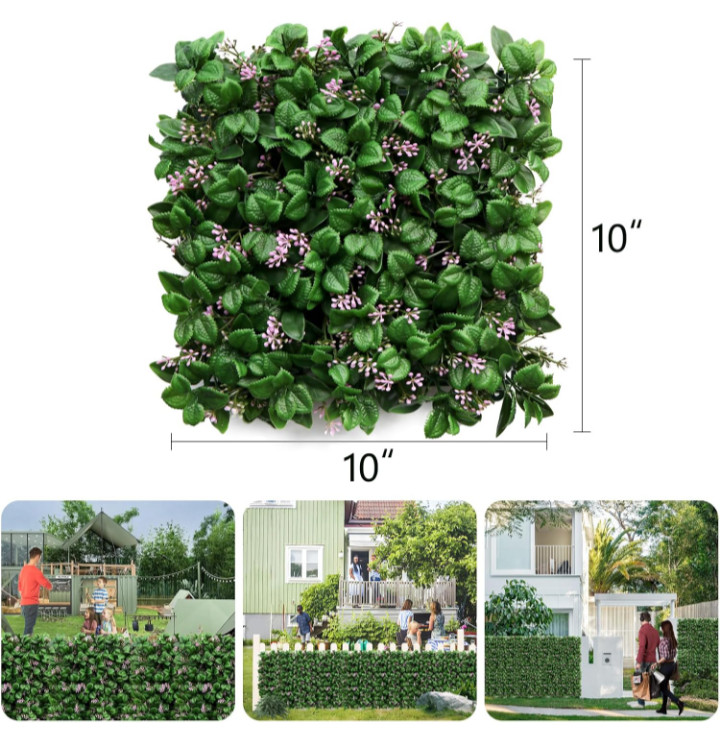 Artificial Flowering Hedge Panels 8pcs 10″X10″ Foliage Hedge Wall Mat for Fence
