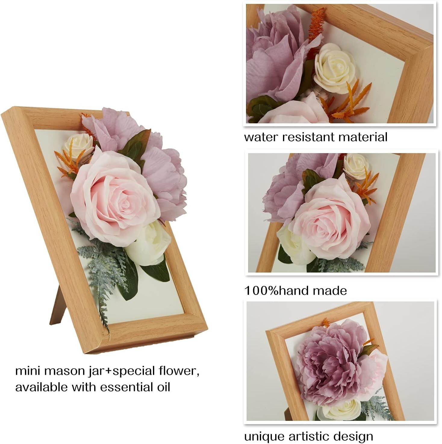 Wall Mounted 3D Artificial Flowers With Wood Frame and Art Wall Decor 9″x7″