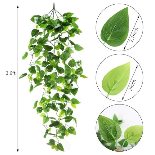 2pcs Fake Hanging Plants 3.6ft Fake Ivy Vine Artificial Ivy Leaves for