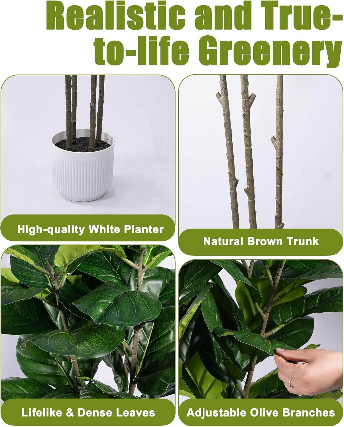 5FT Artificial Ficus Tree Faux Fiddle Leaf Fig Plant in White Pot with Moss