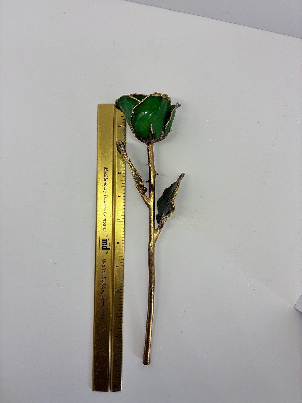 24K Gold Lacquer Dipped Gold-Tone Trim Green Rose- Free shipping