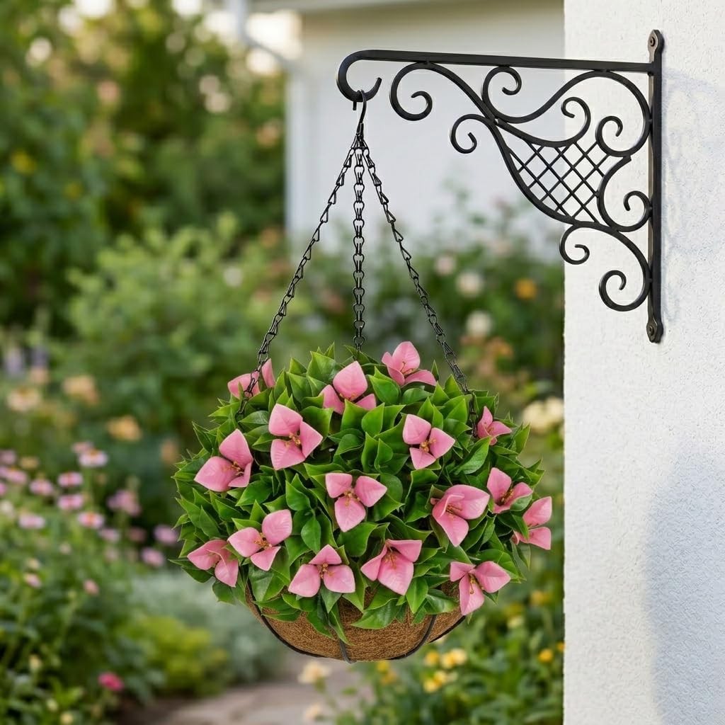 Artificial Hanging Flowers with Basket – Fake Bougainvillea Hanging Plant wit…