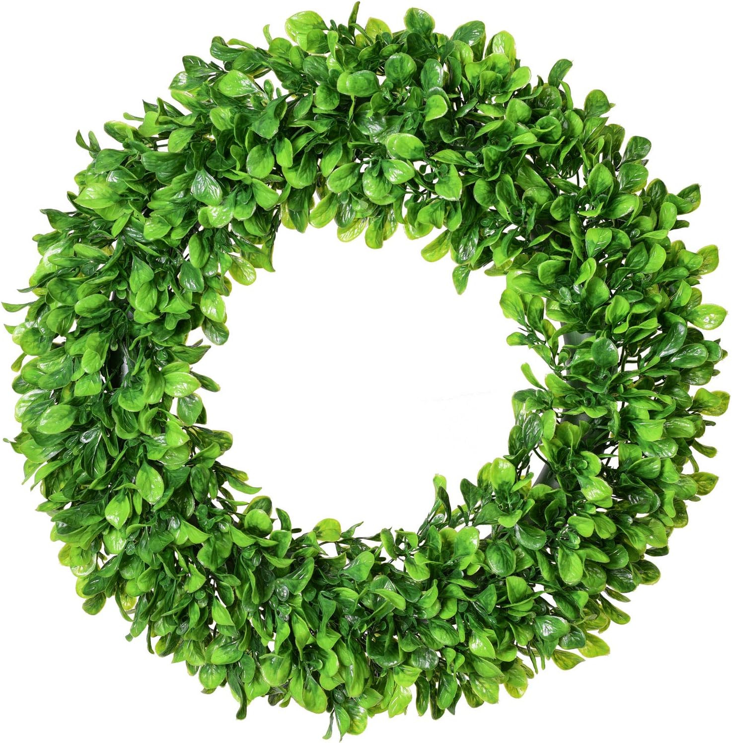 20″ Artificial Green Leaves Boxwood Wreath for Front Door Wall Farmhouse Decor