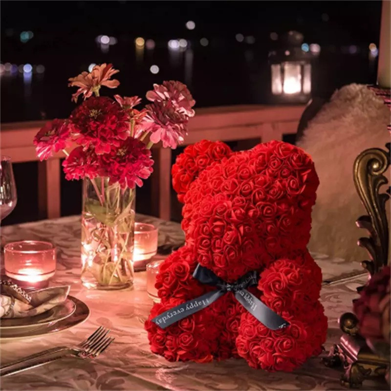 Wedding Rose Teddy Bear With Box For Women Valentines Girlfriend Birthday Gifts