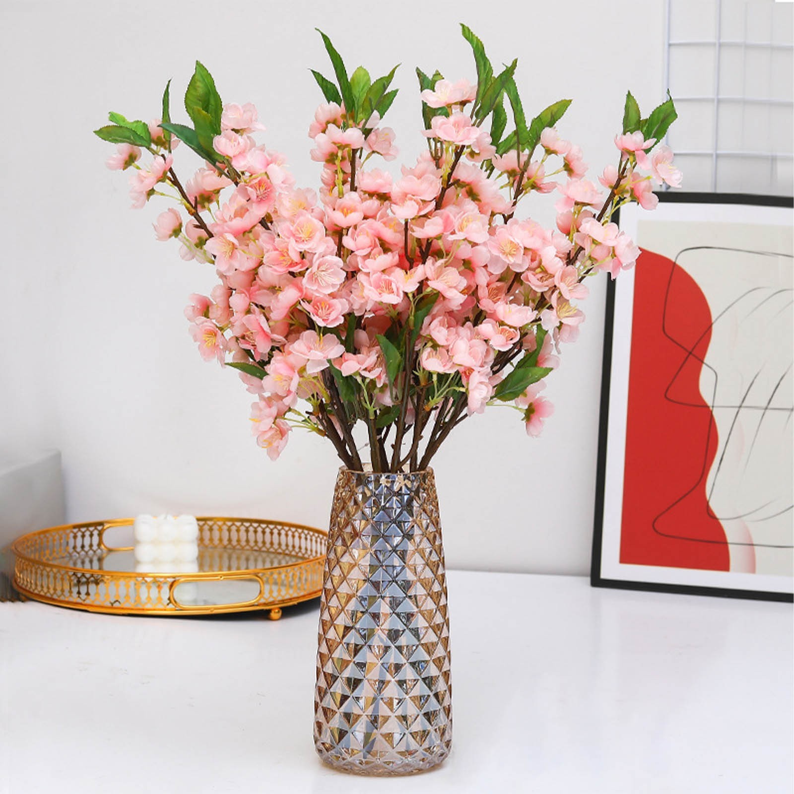 Pink For Cherry Blossom Stems 9 pcs Artificial 20.5 inches Silk Flower Branches