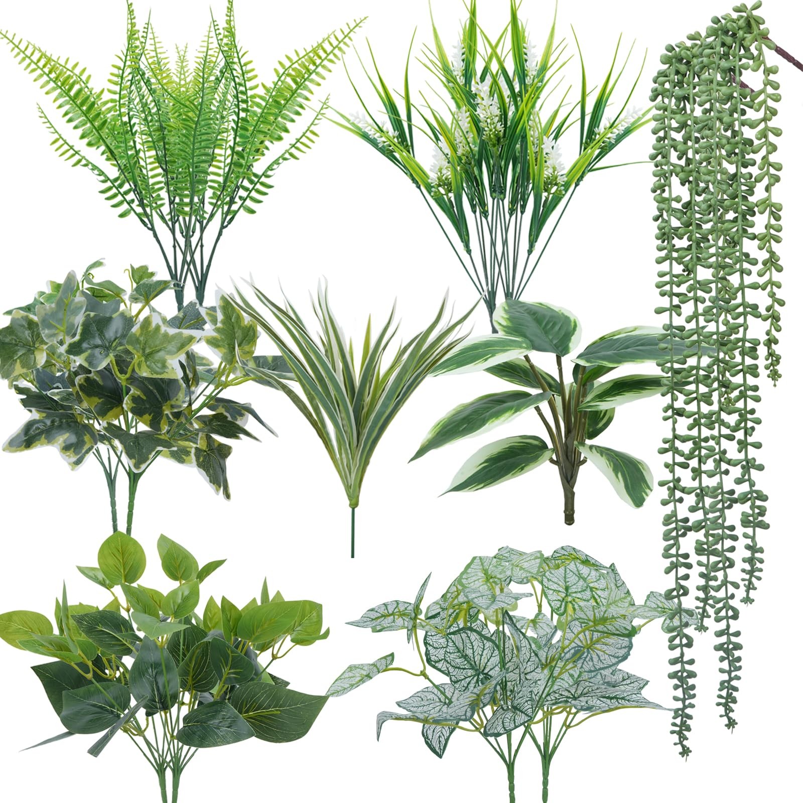 16 Bundles Artificial Greenery Stems for Outdoors Faux Plants UV Resistant Fa…