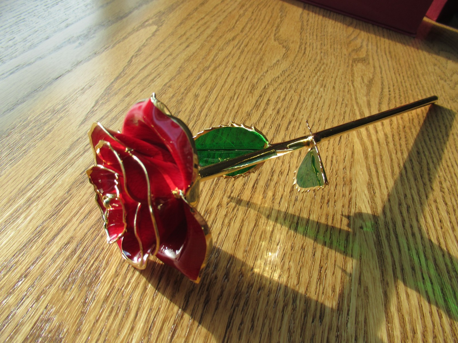 Lacquer Dipped 24k Gold Trimmed Real Preserved Red Rose 11″ Long
