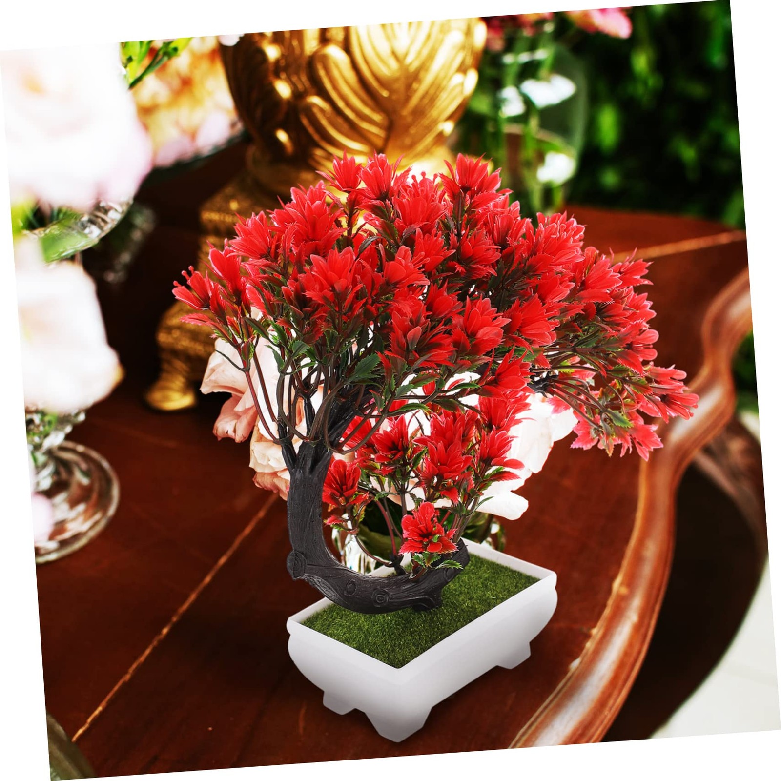 Simulated Faux Artificial Greenery Potted Flower Bonsai Plant 8.27×2.76×9.06Inch