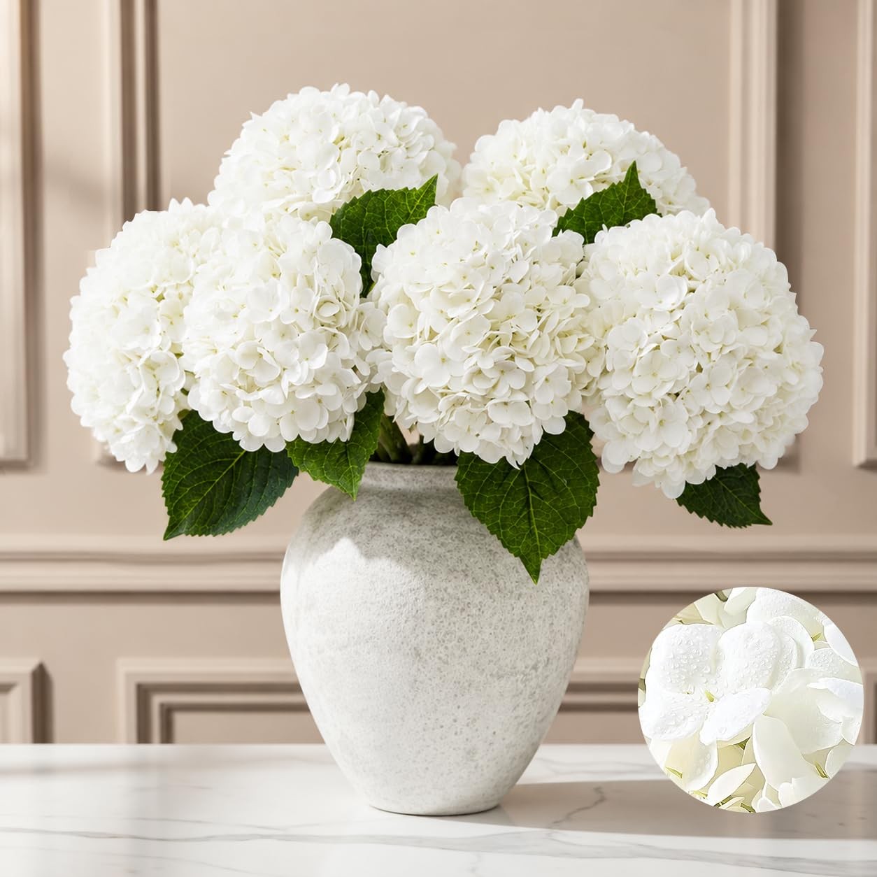 21″ Real Touch White Hydrangea Artificial Flowers with Long Stem & Leaves, Fu…