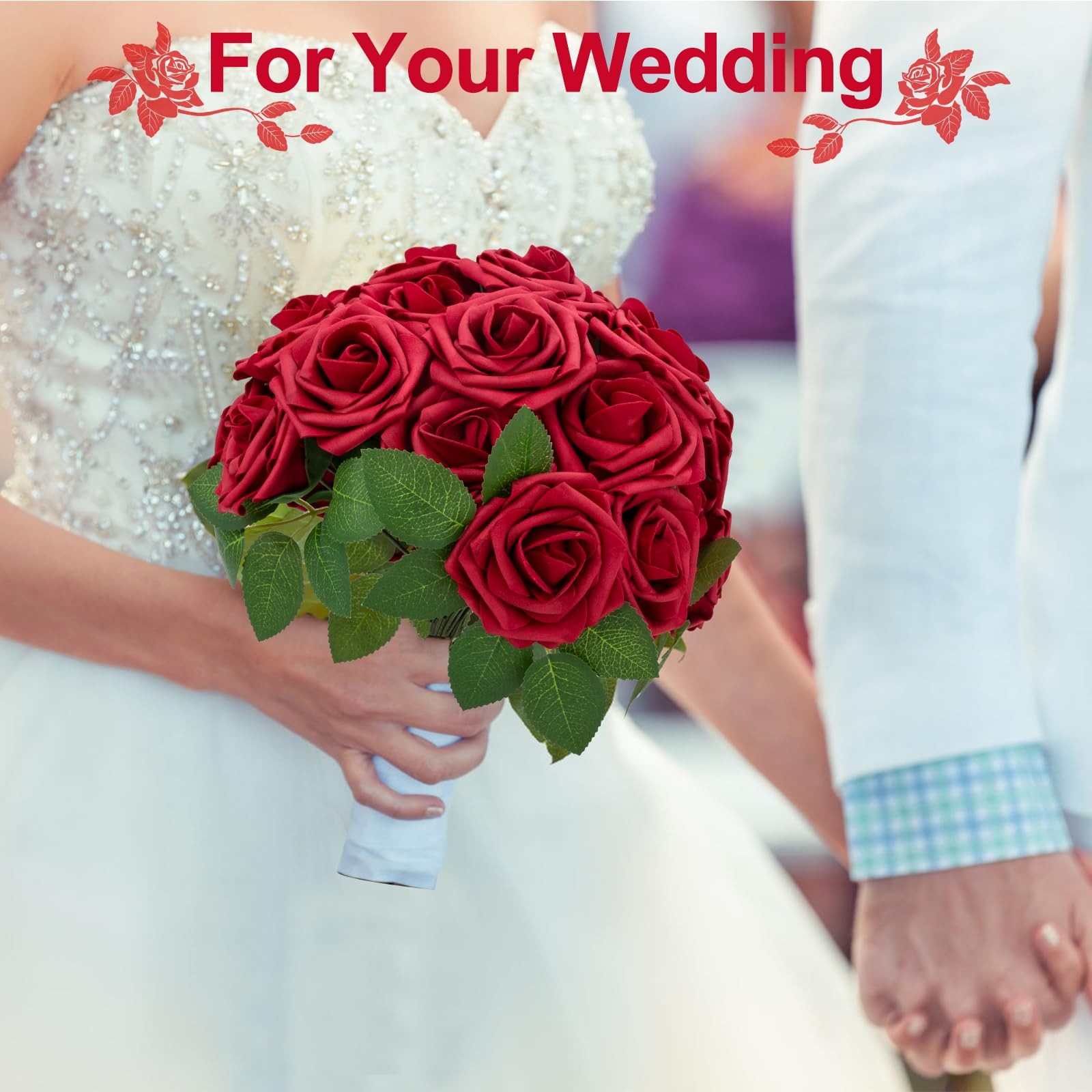 SPORTYOUTH 100Pcs Artificial Flowers Red Foam Fake Roses Bulk with Stems, Val…