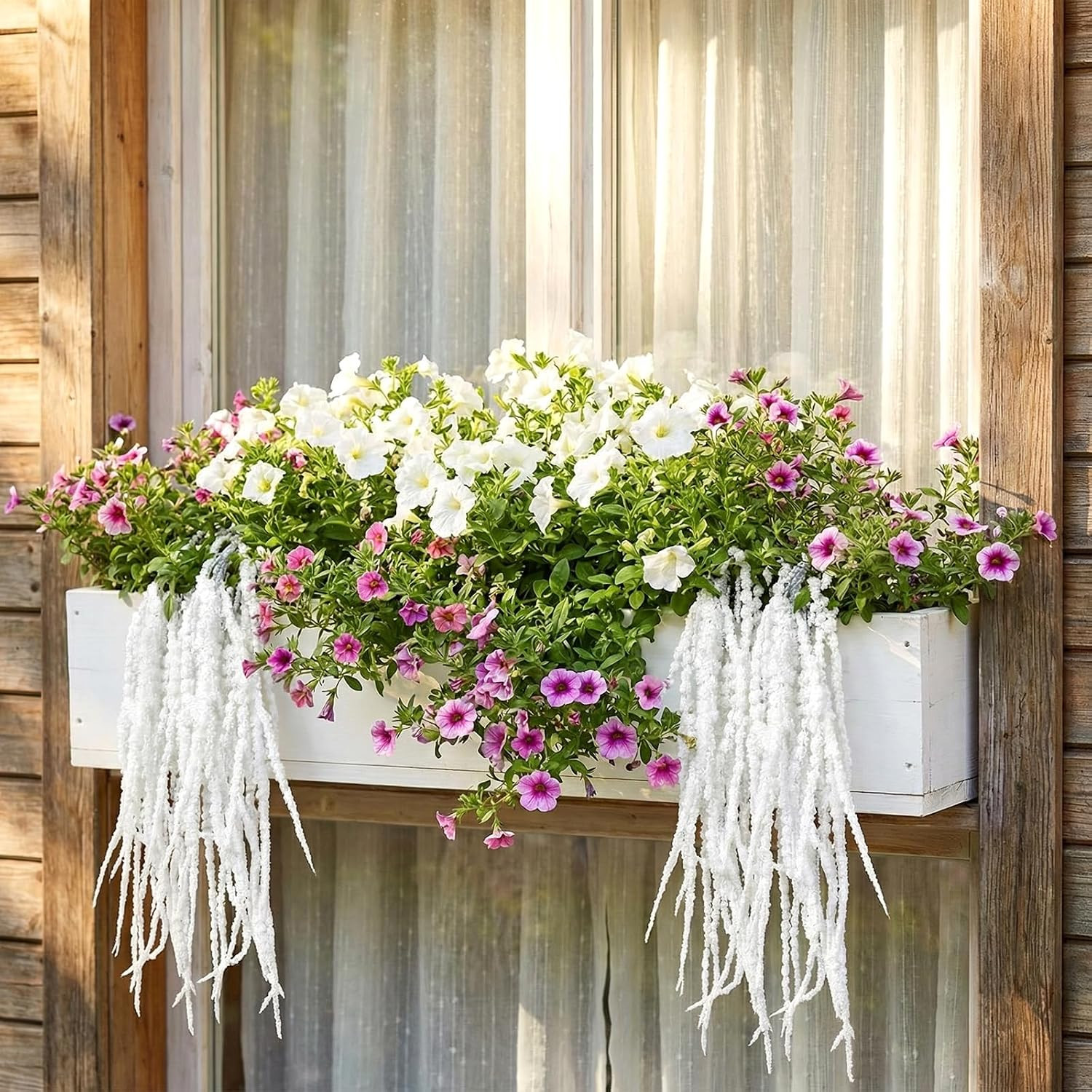 6 Pcs White 35 Inch Amaranthus Artificial Flower Hanging Plants Faux Amaranthus