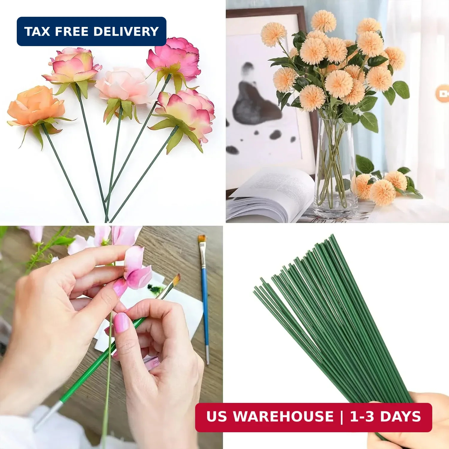 Cosmos Pack of 50 Pcs Dark Green Floral Plant Stakes Artificial Flower Stub Stem