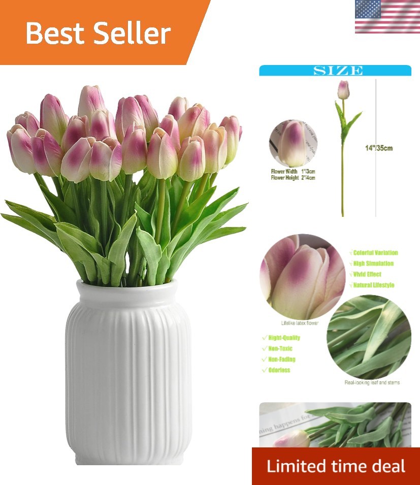 30 Realistic Artificial Tulips in Soft Purple – Perfect for Weddings & Home