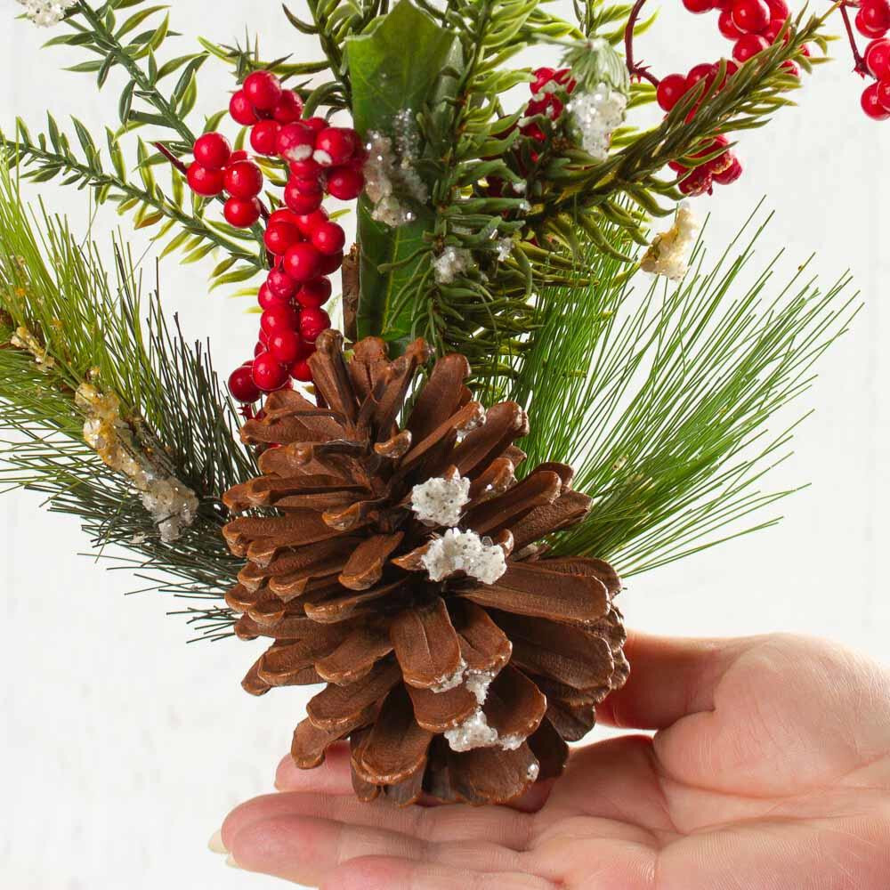 Lot of 2 Artificial Snowy Pine 16″ Spray with Berries and Pinecone