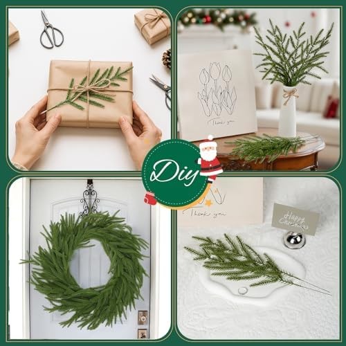 50 Pcs Artificial Norfolk Pine Stems, Real Touch Faux Greenery Picks for DIY Wre