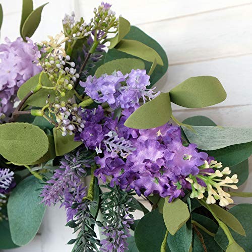 18”Artificial Flower Eucalyptus Leaves Wreath Rustic Farmhouse Purple