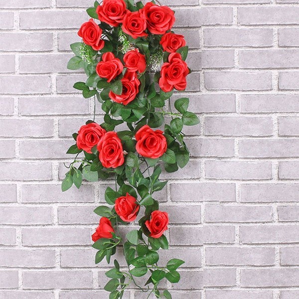 2 Pack Fake Red Rose Ivy Garland Hanging Plant Wall Decor Indoor Outdoor 90CM