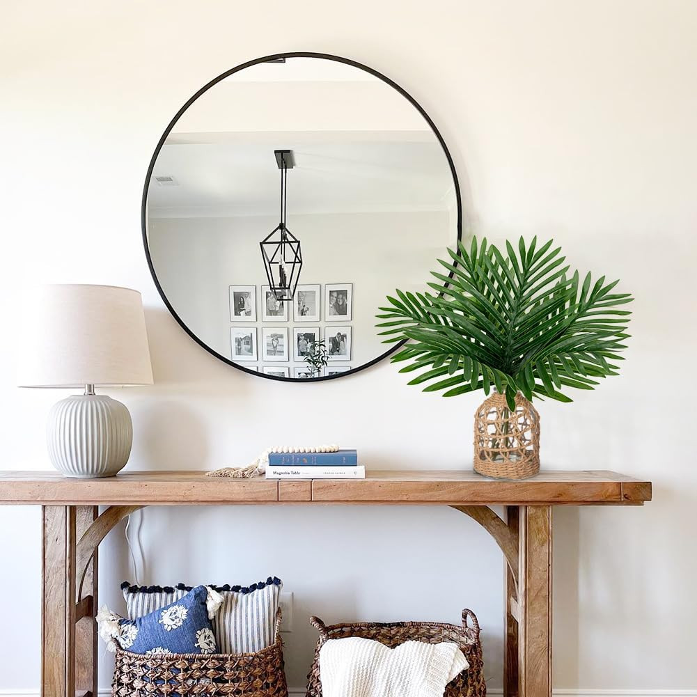 Fake Plants 14.2″ Faux Palm Plant in Glass Vase, Realistic Tropical Fake Palm Ho