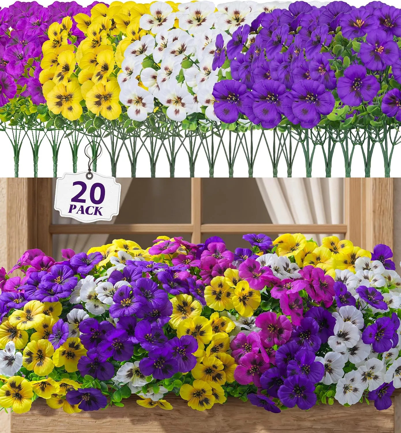 Ivydale 20PCS Artificial Fake Pansy Flowers for Outdoors Spring Sumer Decor, Fau