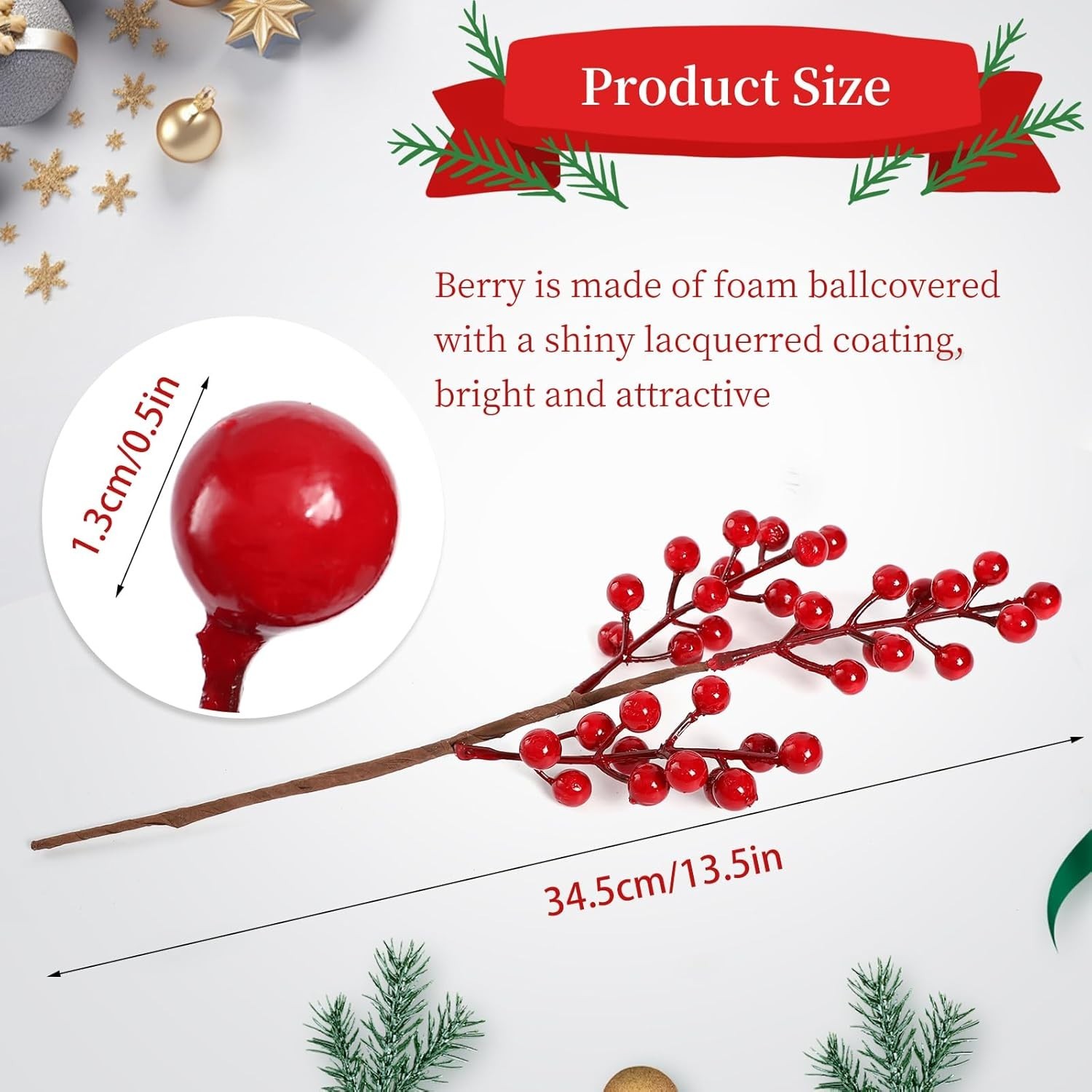 12 Pcs Artificial Red Berries Stems 13.5″ Waterproof Berry Branches for Home …