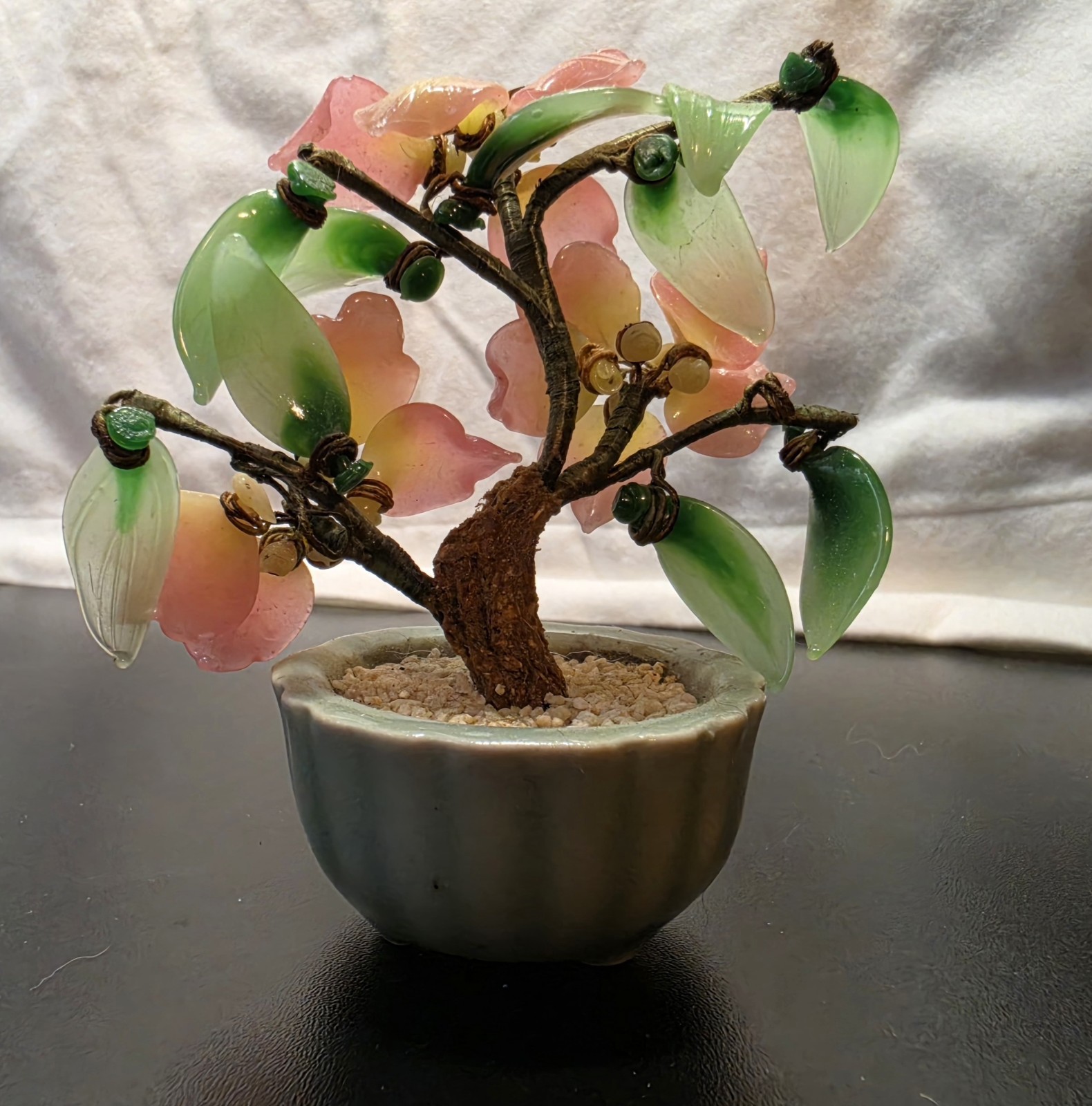 3pc Artificial Bonsai Glass Flower Arrangements in Ceramic Pots, 7in Multicolor