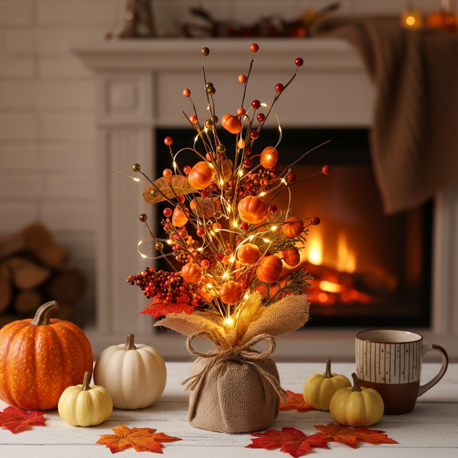 Fall Thanksgiving Centerpieces for Tables Decorations 16 Inch Lighted Fall Tr…