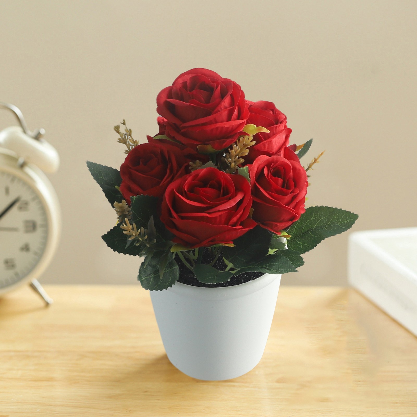 Artificial Rose Flower Small Tree Pot Fake Plants Potted Decoration Garden Decor